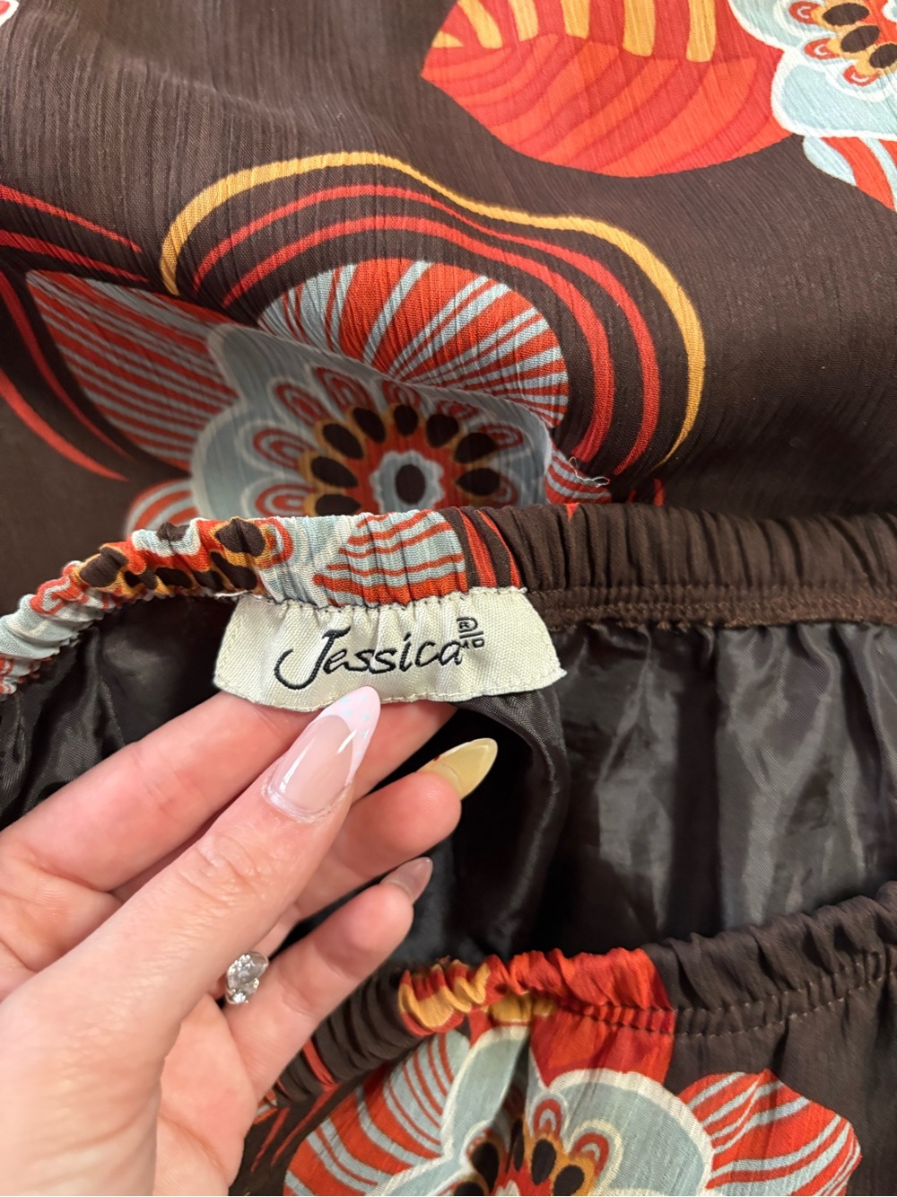 Jessica Brown Midi Skirt with Orange, Blue and Cream Floral Print - Picture 4 of 5